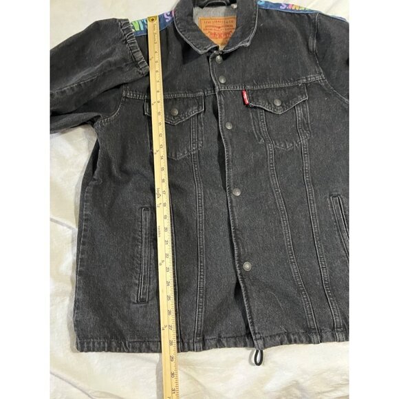 Levis Premium Denim Jacket Womens XL Snap Buttons Unique Colorful Logo Black - Picture 10 of 13